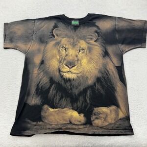 Radical Nature Lion Graphic T Shirt Mens XL Black All Over Print Vintage Style